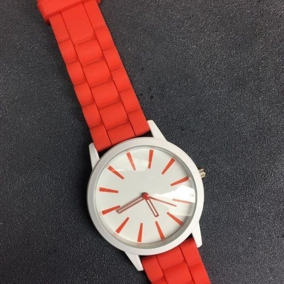 Silicone Watch Orange Red White Ladies Mens Unisex 80s Retro Costume Prop - Picture 2 of 7